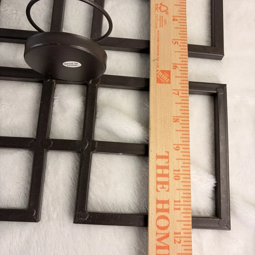 Modern Geometric Metal Wall Candle Sconce –‎ Interlocking Squares Dark Brown EUC
